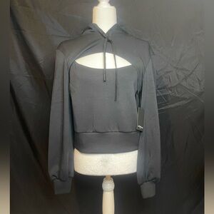 Lanston Sport Los Angeles Black Cut-Out Hoodie Top, x-small